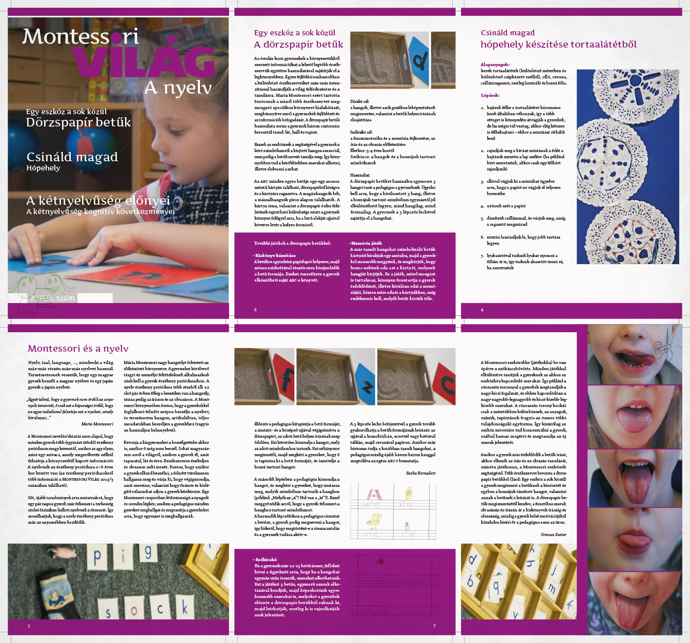 magazine Montessori World #4 cover with a little girl writing and some sample pages
