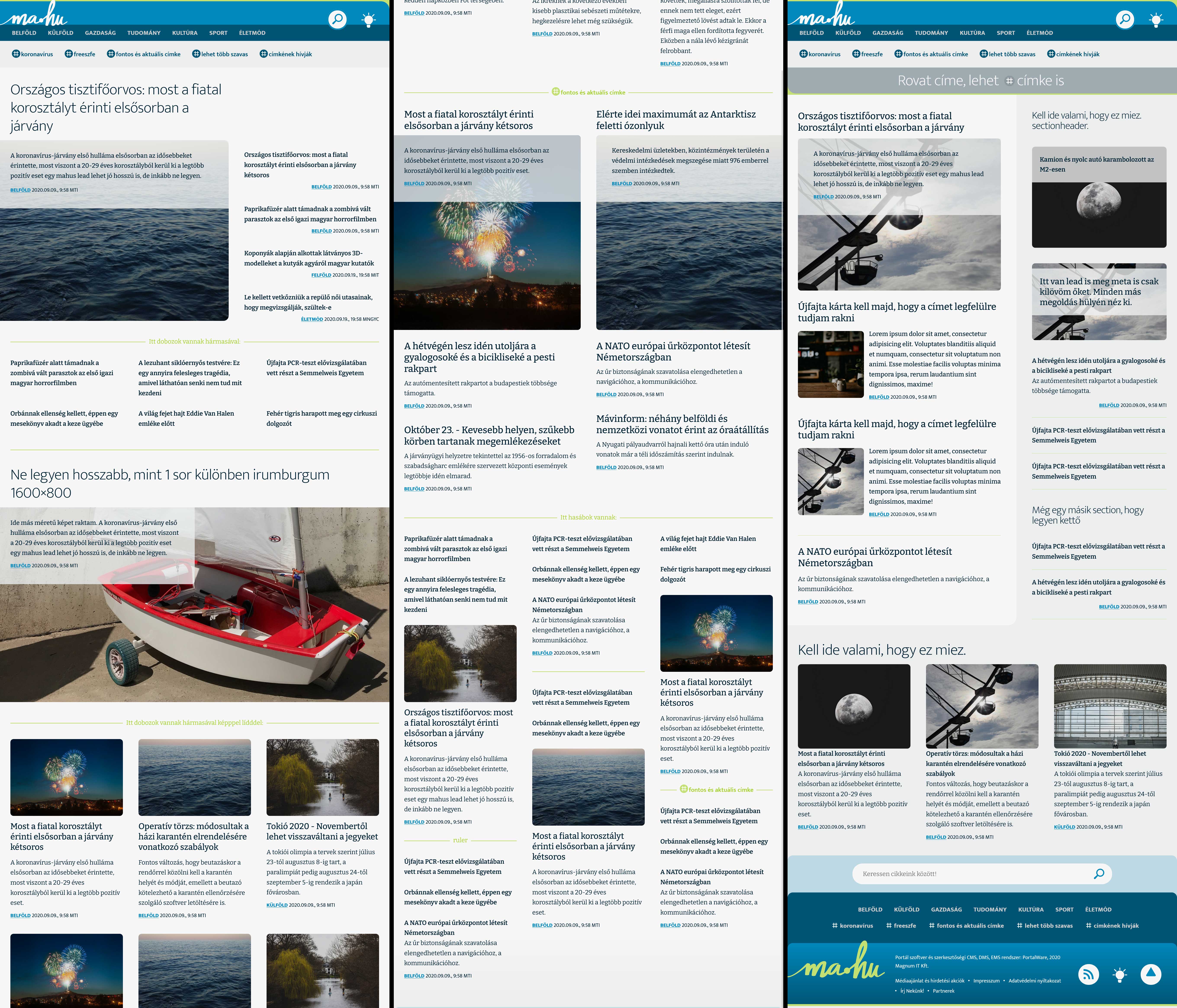 combined view of different pages of the site