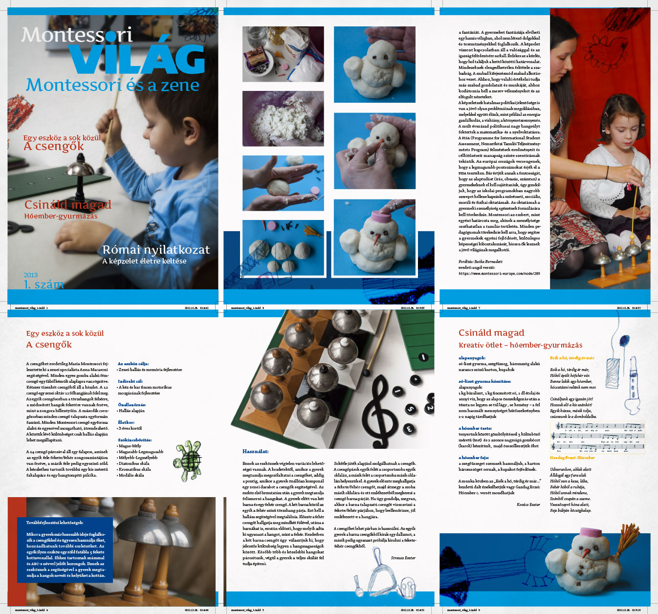 magazine Montessori World #1 cover with a little boy with bells and some sample pages
